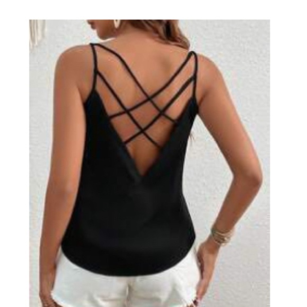 SHEIN Strappy Black V-Neck Camisole Top